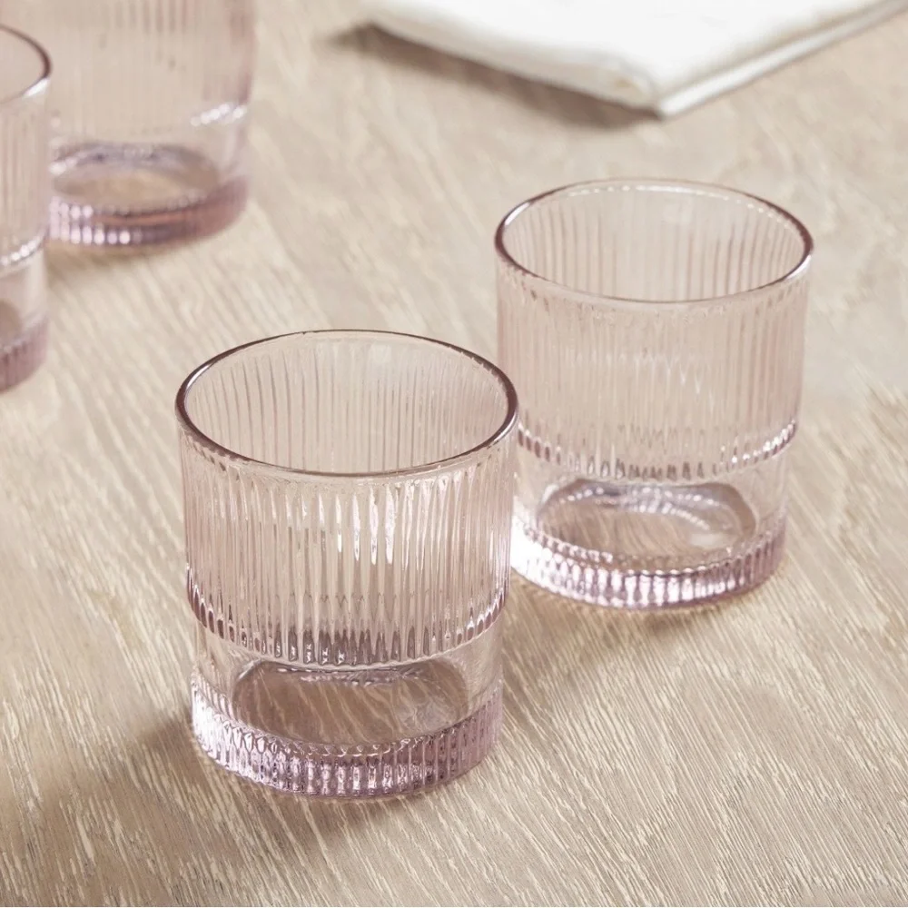 NoHo Pink Ribbed Drinking Glasses Set of 4